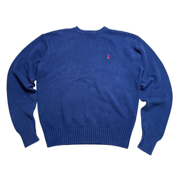 Vintage 90s Polo Ralph Lauren Navy Blue Crewneck Pullover Sweater XL 100% Cotton - Picture 1 of 6